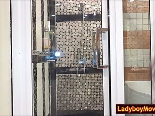 Ladyboy takes shower with fun